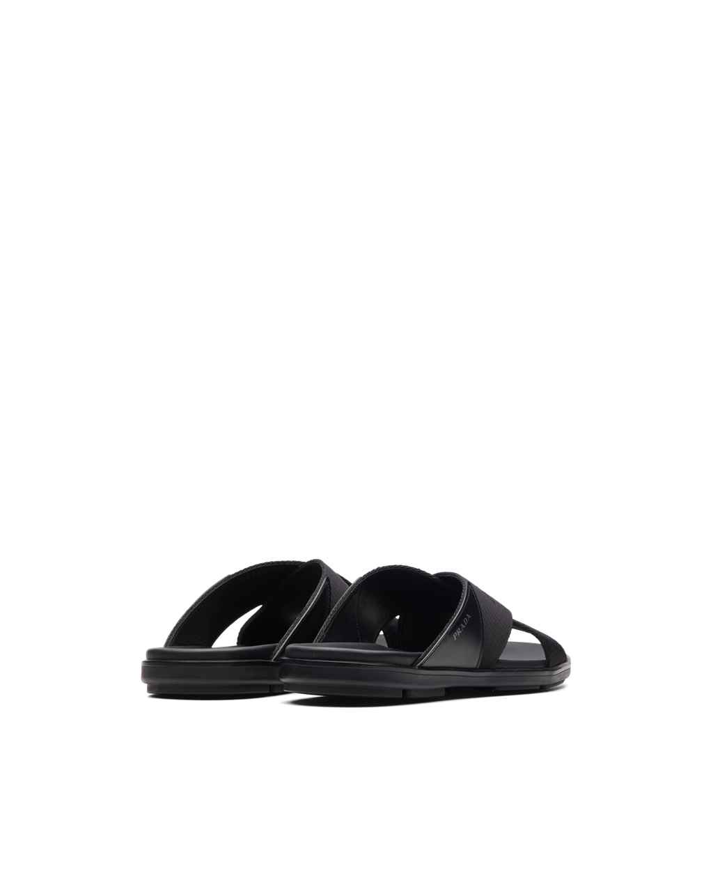 Prada Brushed Læder And Nylon Tape Crisscross Slides Černé | 613072VKW