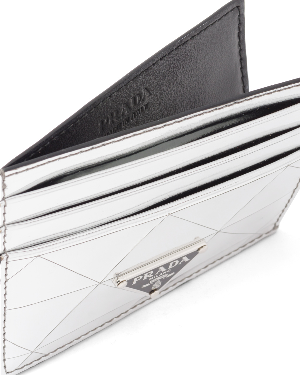 Prada Brushed Læder Card Holder Stříbrné | 634029LHF