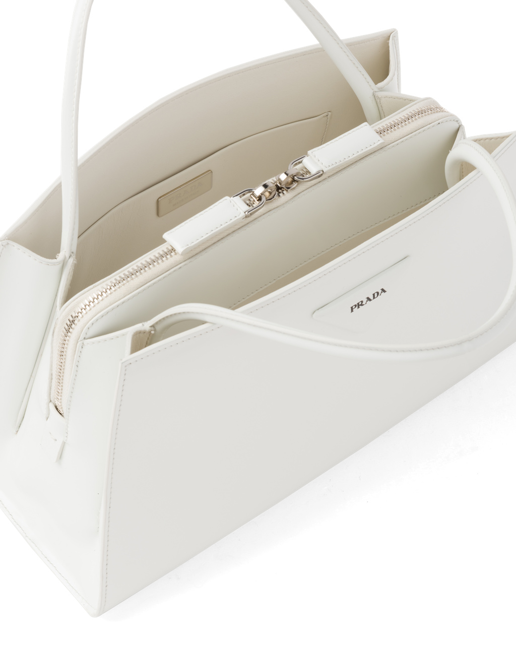 Prada Brushed Læder Handbag Bílé | 352064AZR