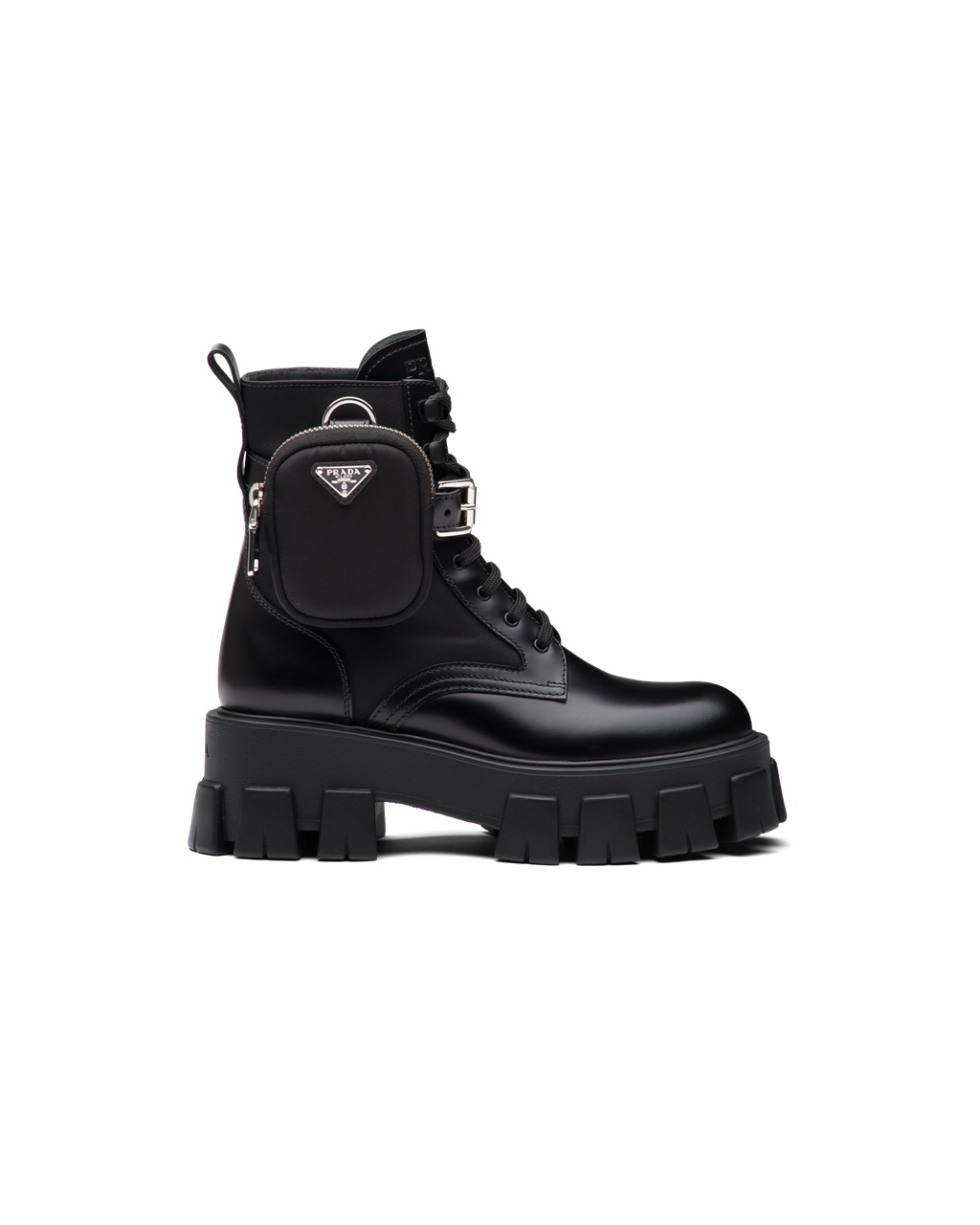 Prada Brushed Rois Læder And Nylon Monolith Boots Černé | 168304FLC