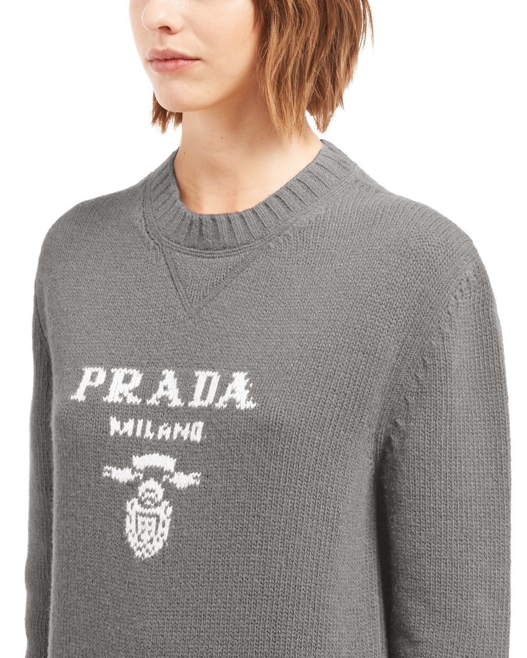 Prada Cashmere And Wool Prada Logo Crew-neck Svetrové Šedé | 946018YLH