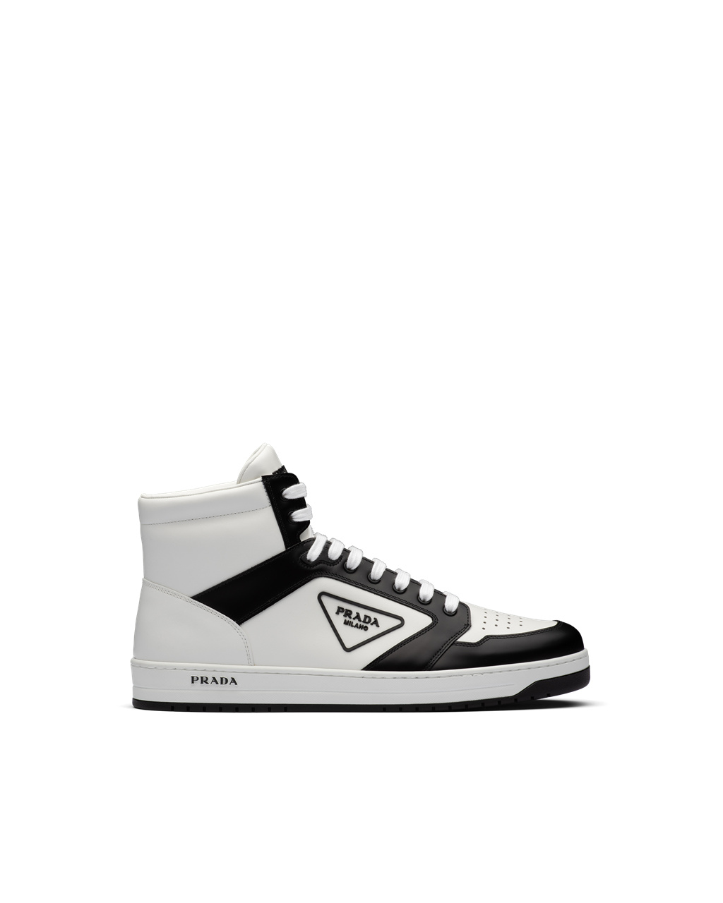 Prada District Læder Sneakers Bílé Černé | 795863ZOW