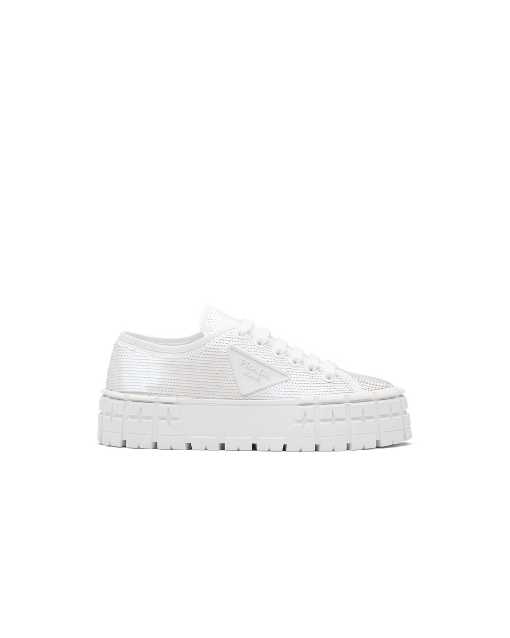 Prada Double Wheel Sequin Sneakers Bílé | 158079VEZ