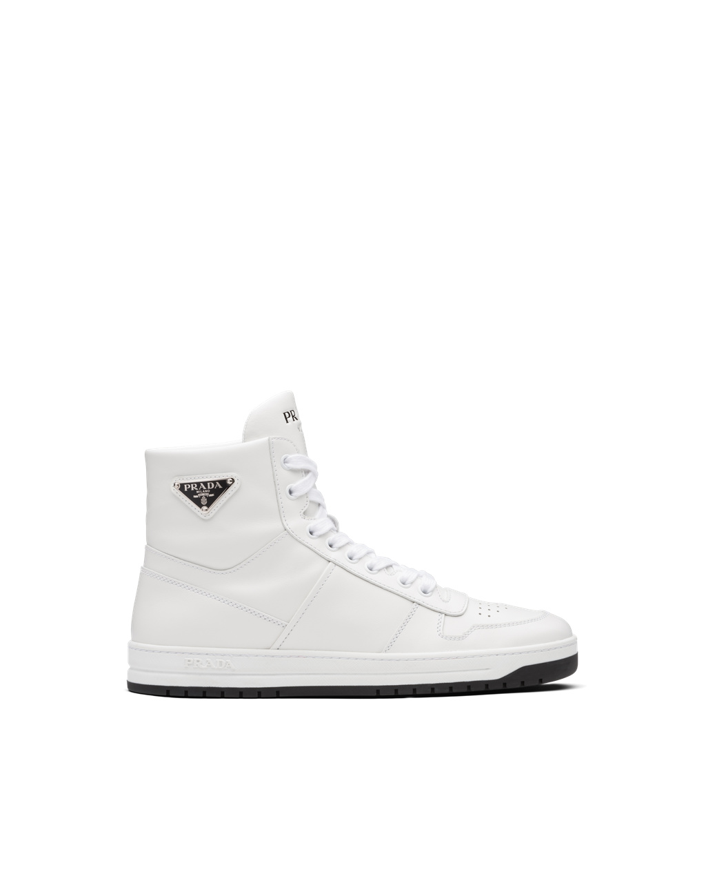 Prada Downtown Perforated Læder High-top Sneakers Bílé Černé | 163085OPD