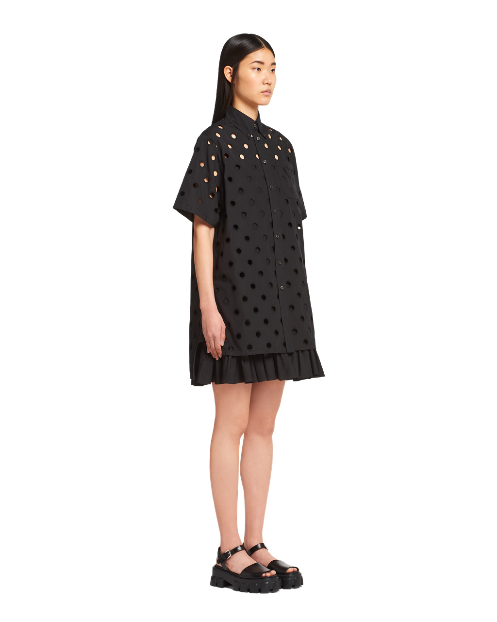 Prada Eyelet Krajkové Poplin Minidress Černé | 280476APE