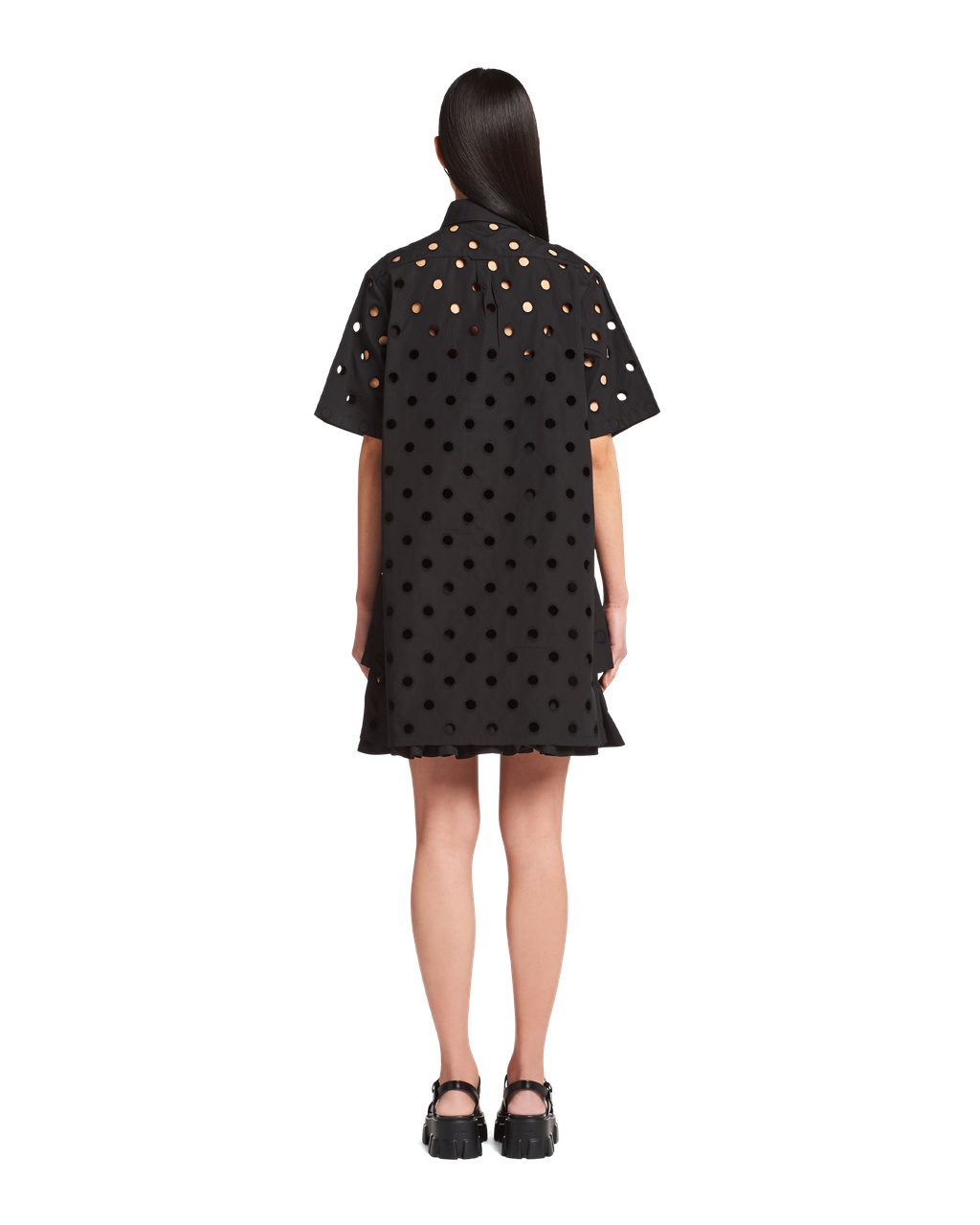 Prada Eyelet Krajkové Poplin Minidress Černé | 280476APE