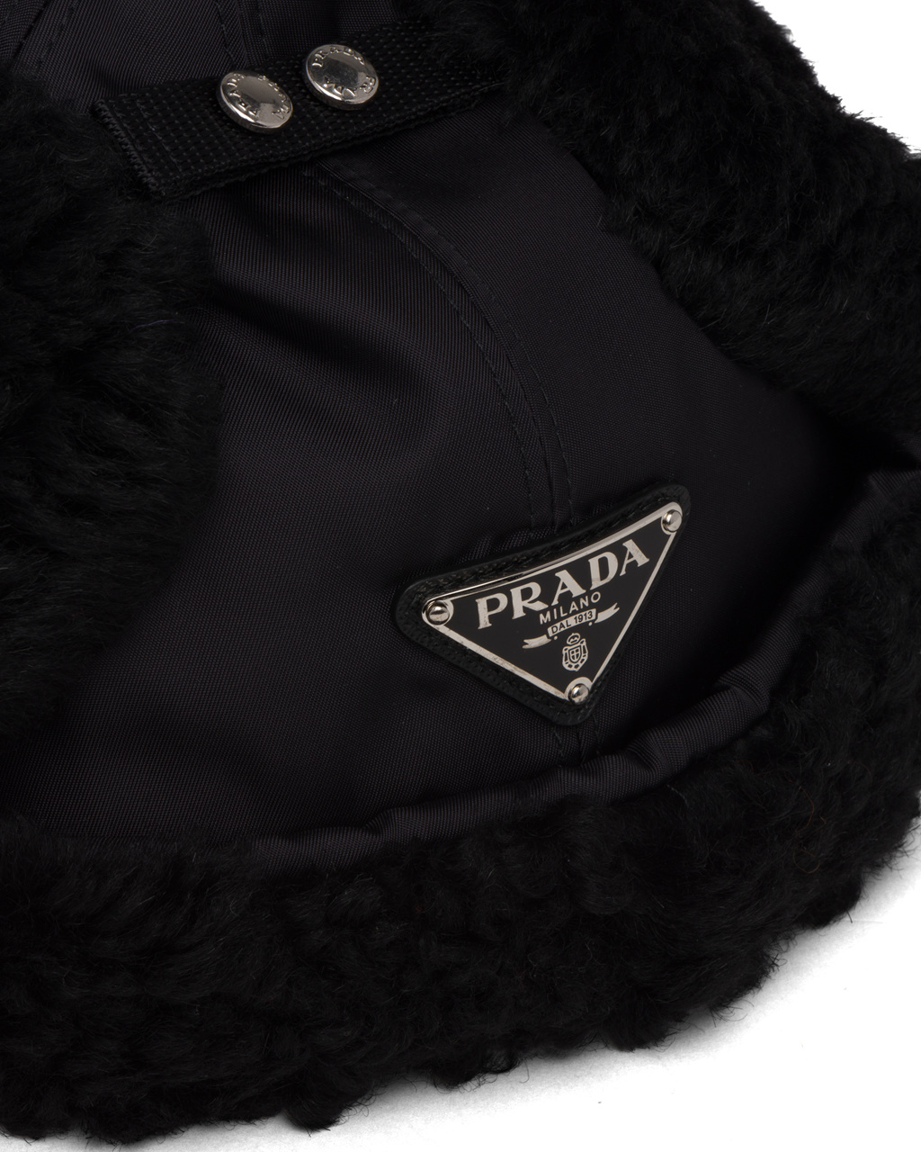 Prada Fur-trimmed Nylon Hat Černé | 385297JPM