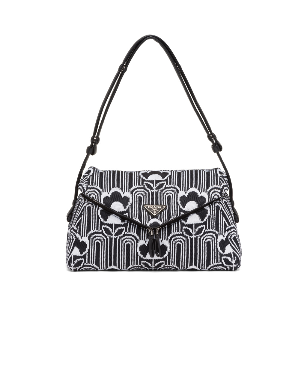 Prada Jacquard Knit And Læder Prada Signaux Bag Černé Bílé | 605139YWU