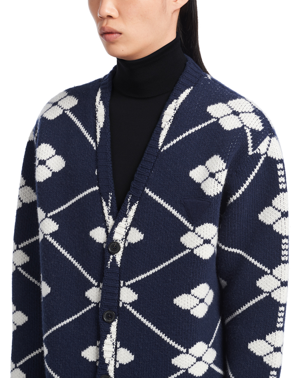 Prada Jacquard Wool And Cashmere Cardigan Tmavě Blankyt | 023489UET