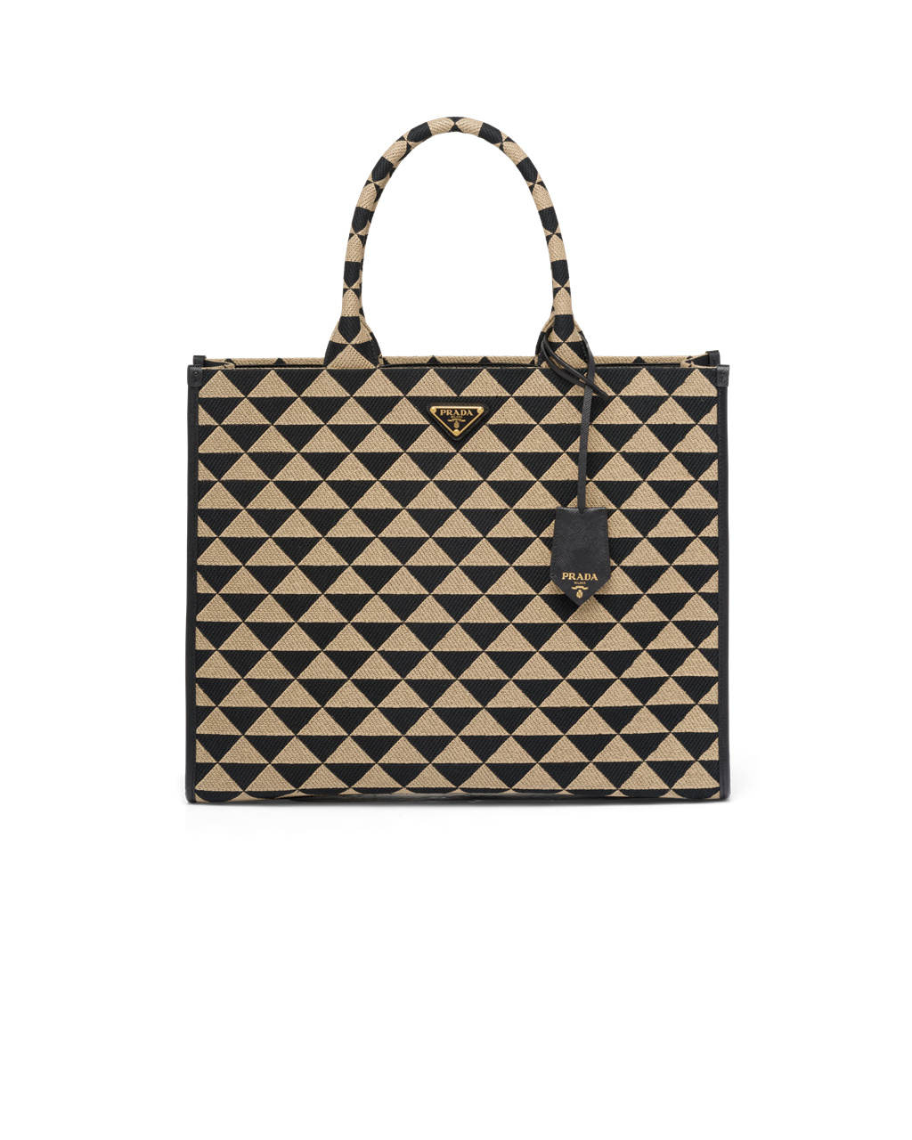 Prada Large Prada Symbole Jacquard Fabric Handbag Černé Béžový | 451302CTQ