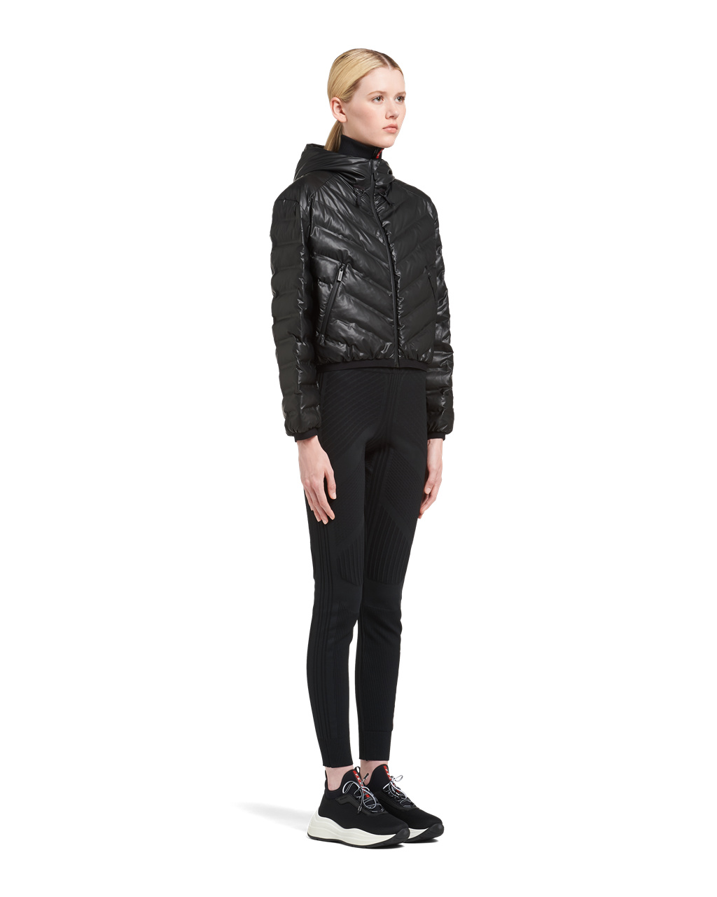 Prada Light Nylon S Kapucí Puffer Jacket Černé | 490631TNY