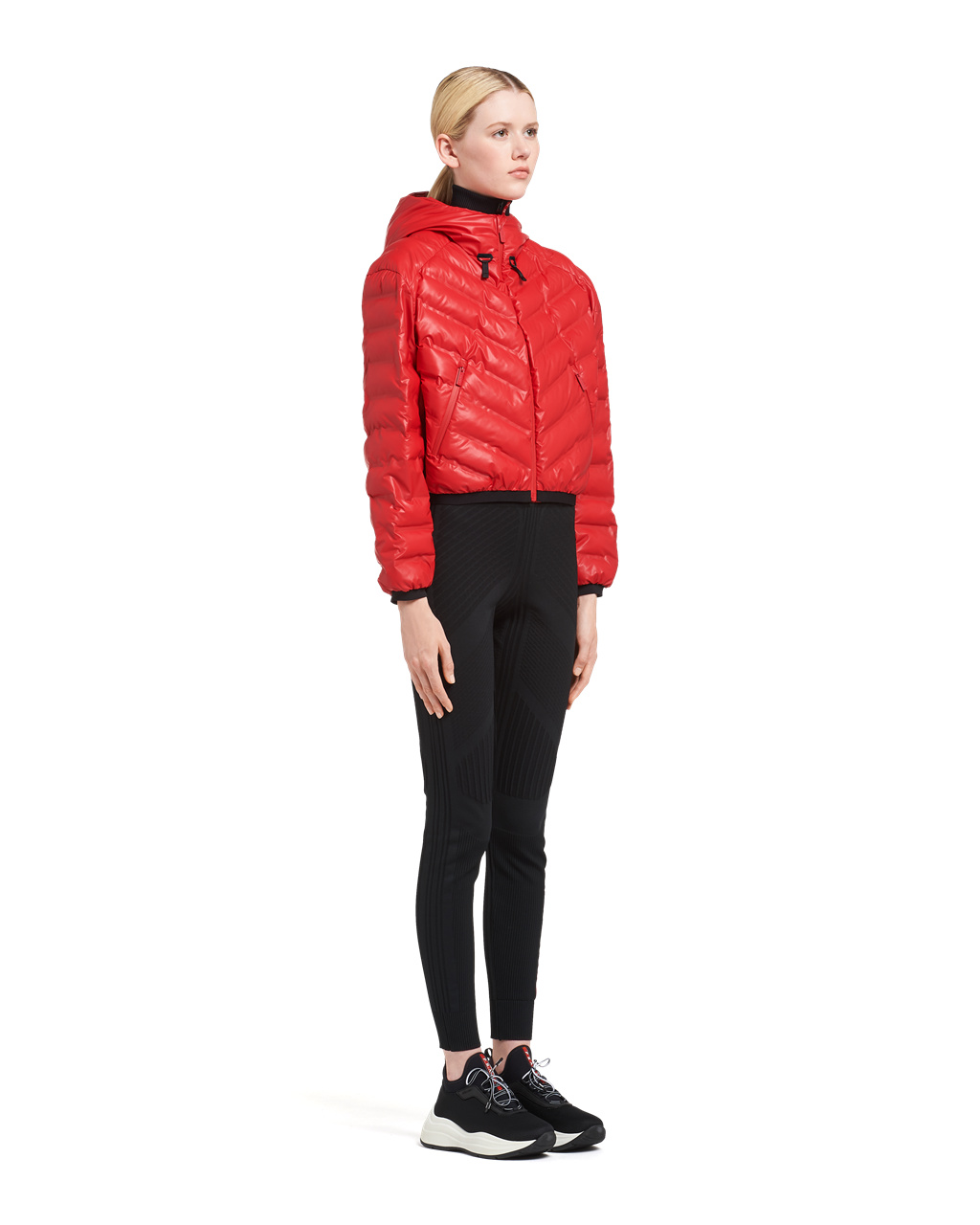 Prada Light Nylon S Kapucí Puffer Jacket Červené | 946805TEG