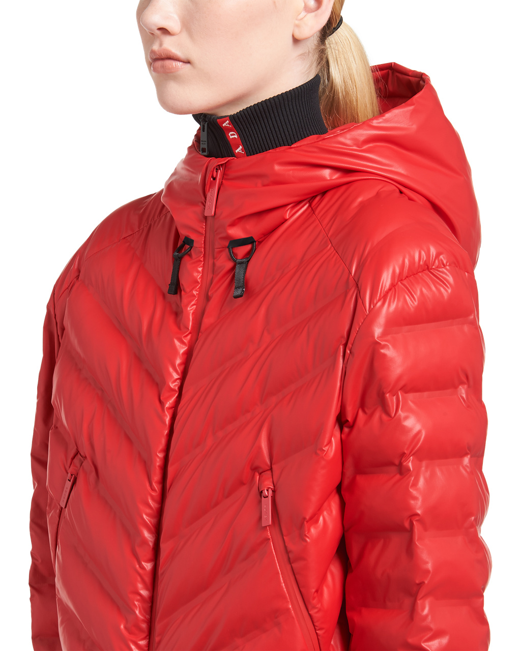 Prada Light Nylon S Kapucí Puffer Jacket Červené | 946805TEG