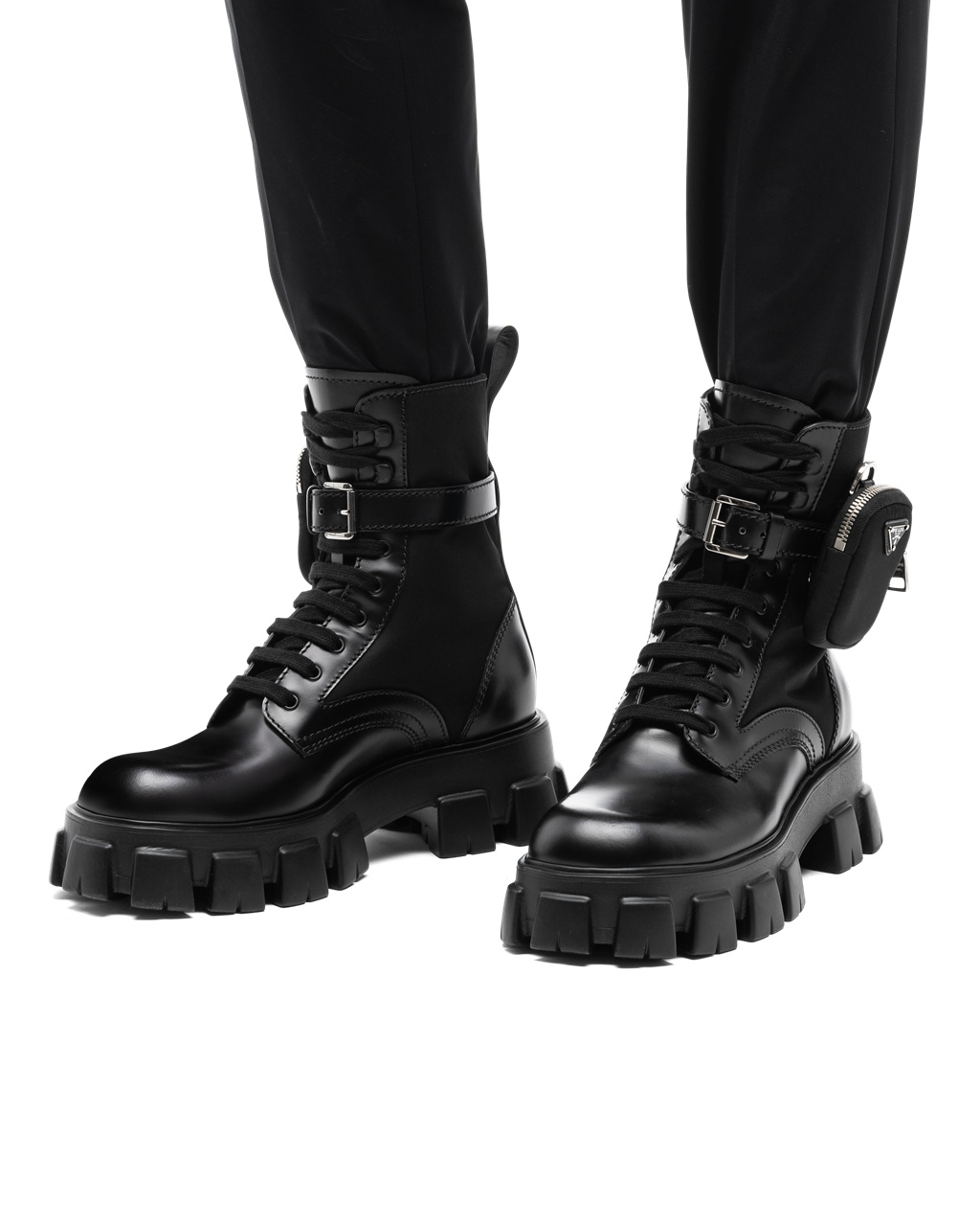 Prada Monolith Brushed Læder And Nylon Boots Černé | 108935GBI