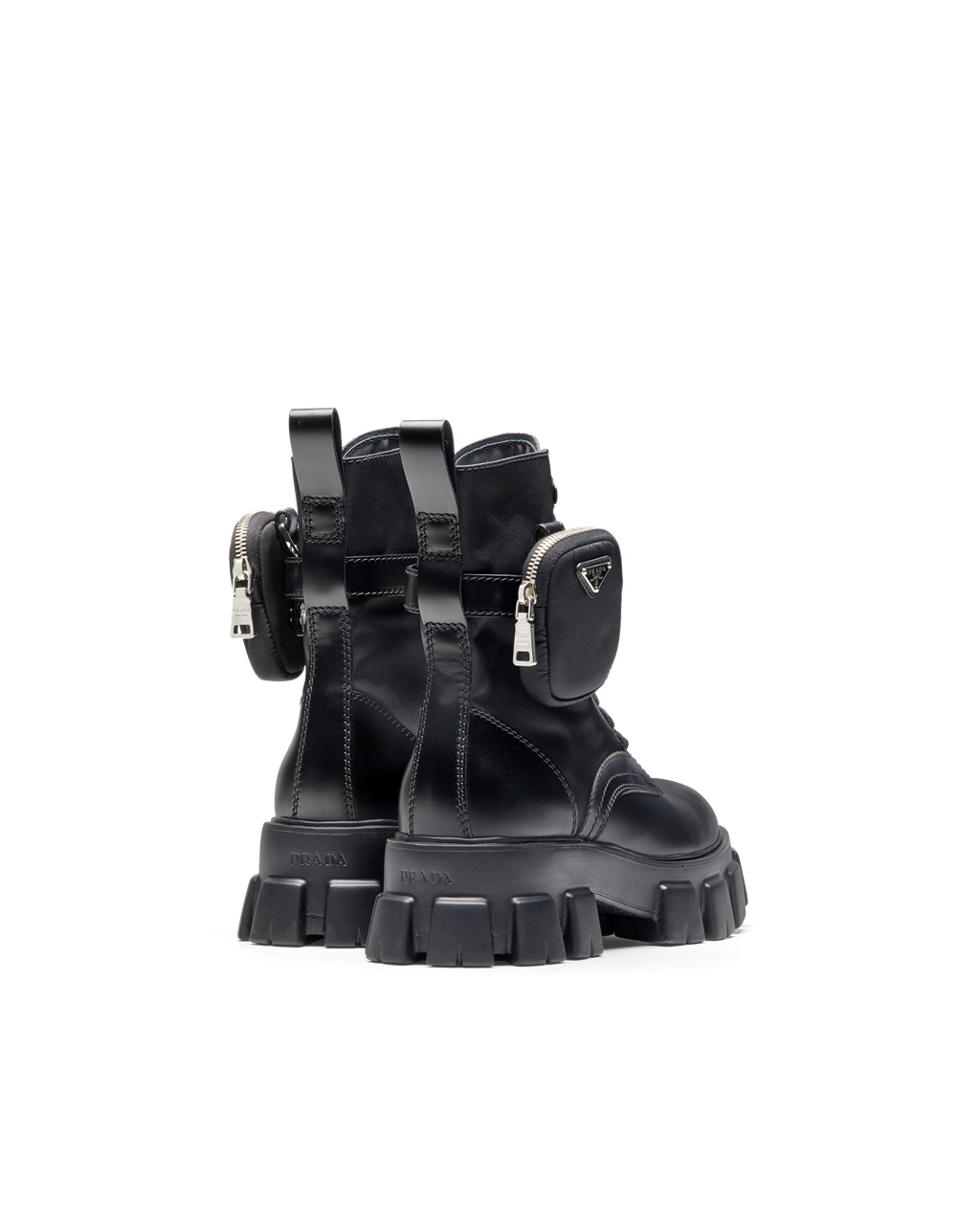 Prada Monolith Brushed Læder And Nylon Boots Černé | 674385UJL