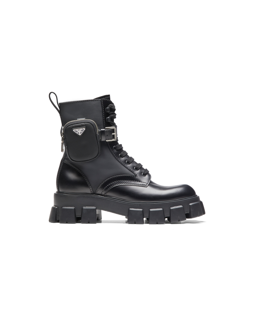 Prada Monolith Brushed Læder And Nylon Boots Černé | 674385UJL