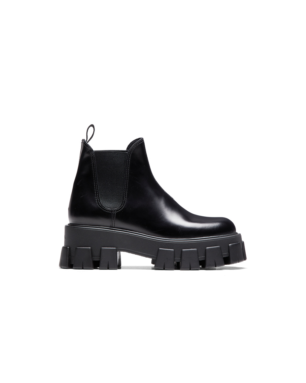 Prada Monolith Brushed Læder Chelsea Boots Černé | 129540HDN