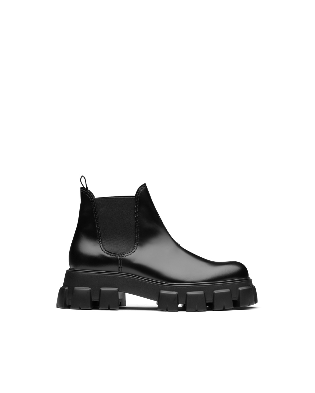 Prada Monolith Brushed Læder Chelsea Boots Černé | 185739GWZ