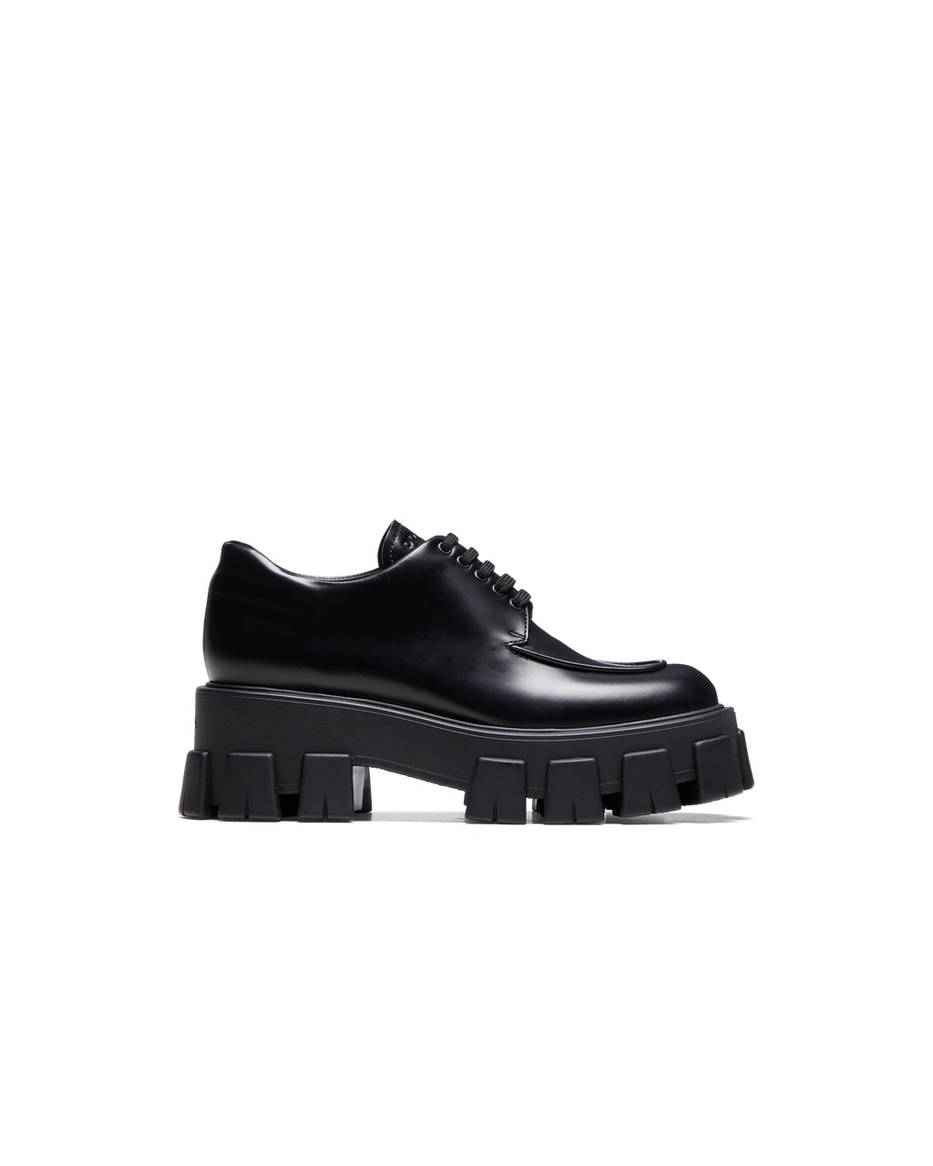 Prada Monolith Brushed Læder Krajkové-up Shoes Černé | 135467KZC