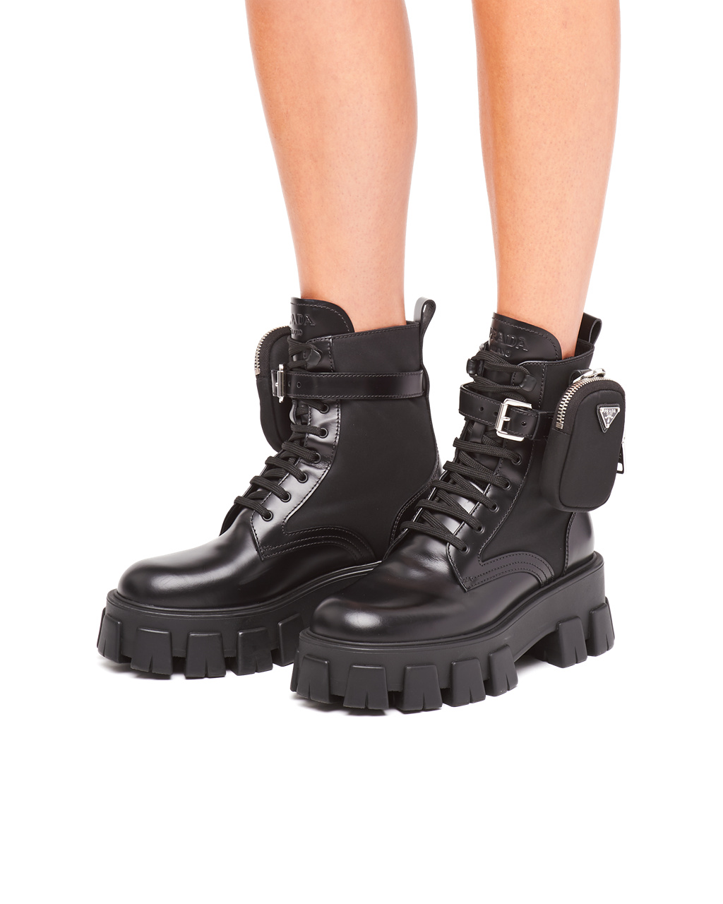 Prada Monolith Brushed Rois Læder And Nylon Cyklistické Boots Černé | 819435JLK