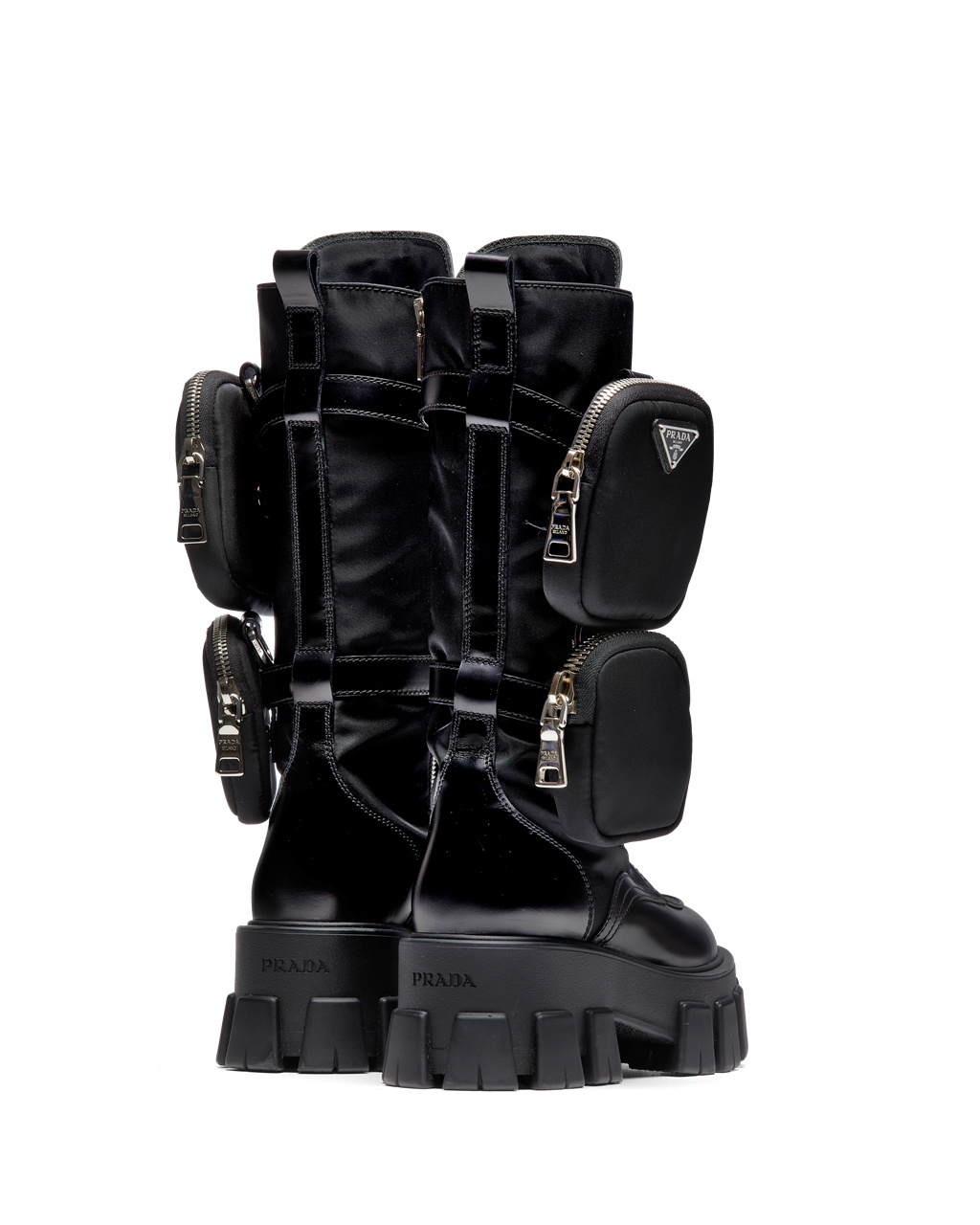 Prada Monolith Brushed Rois Læder And Nylon Boots Černé | 923681JLQ