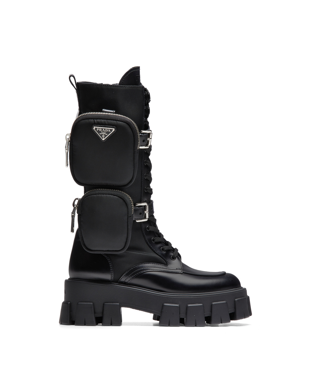 Prada Monolith Brushed Rois Læder And Nylon Boots Černé | 923681JLQ