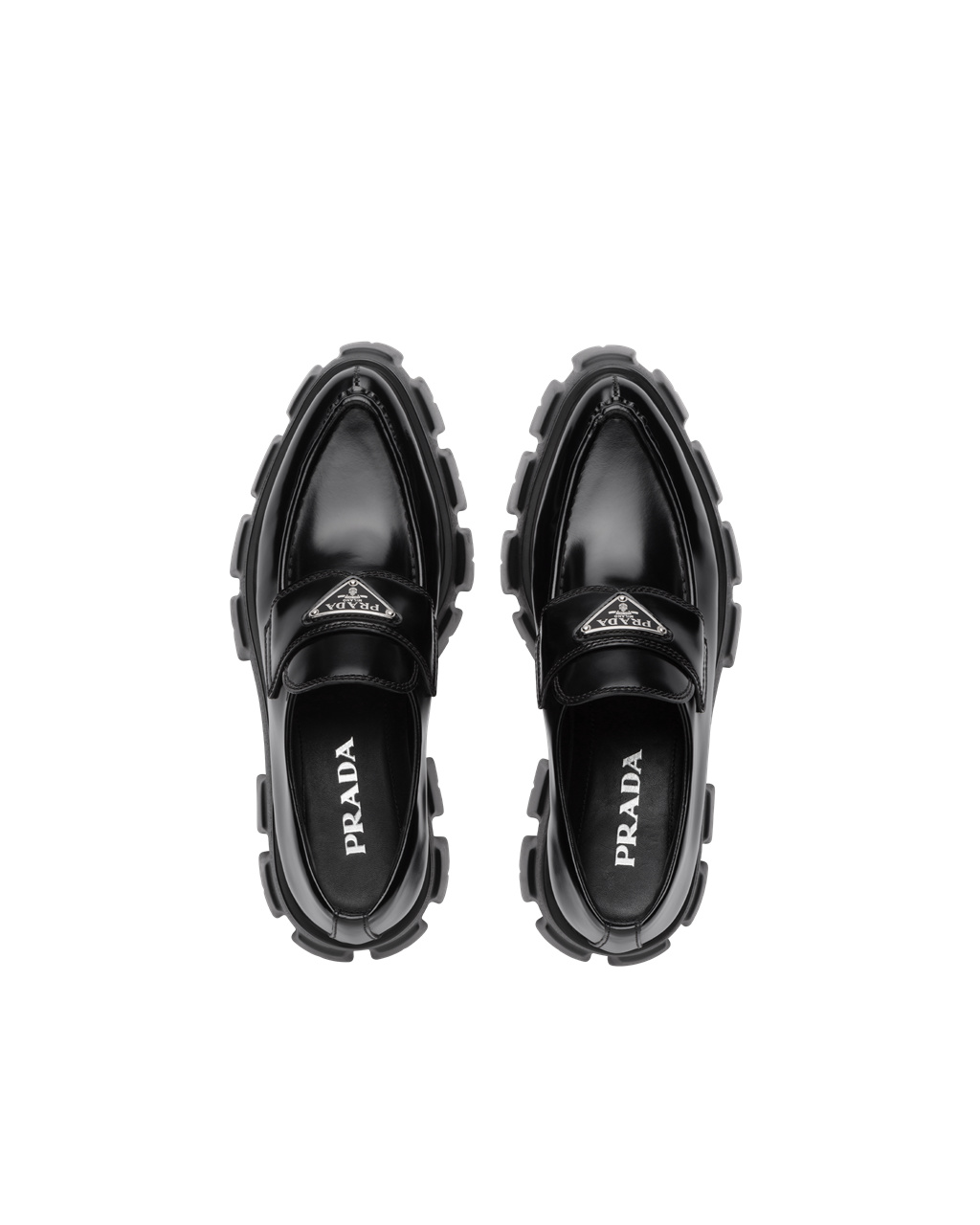 Prada Monolith Pointy Brushed Læder Loafers Černé | 635982CJP