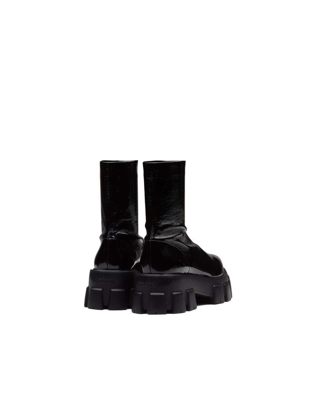 Prada Monolith Pointy Technical Lakovaná Læder Booties Černé | 167093YKV