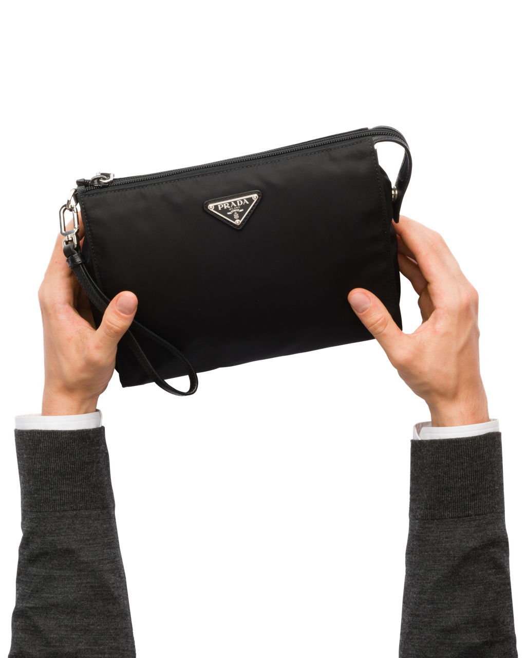 Prada Nylon And Saffiano Læder Pouch Černé | 874039RGB