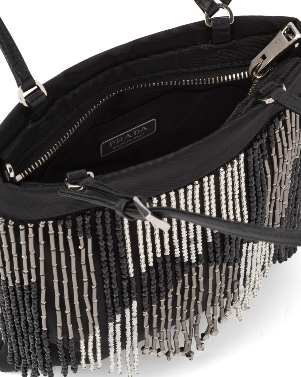 Prada Nylon Handbag With Fringe Černé | 790613IQA