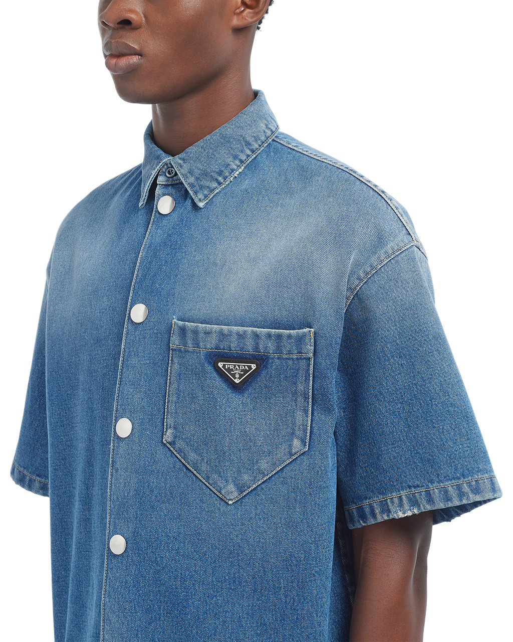 Prada Organic Denim Shirt Tmavě Blankyt | 634195PZF