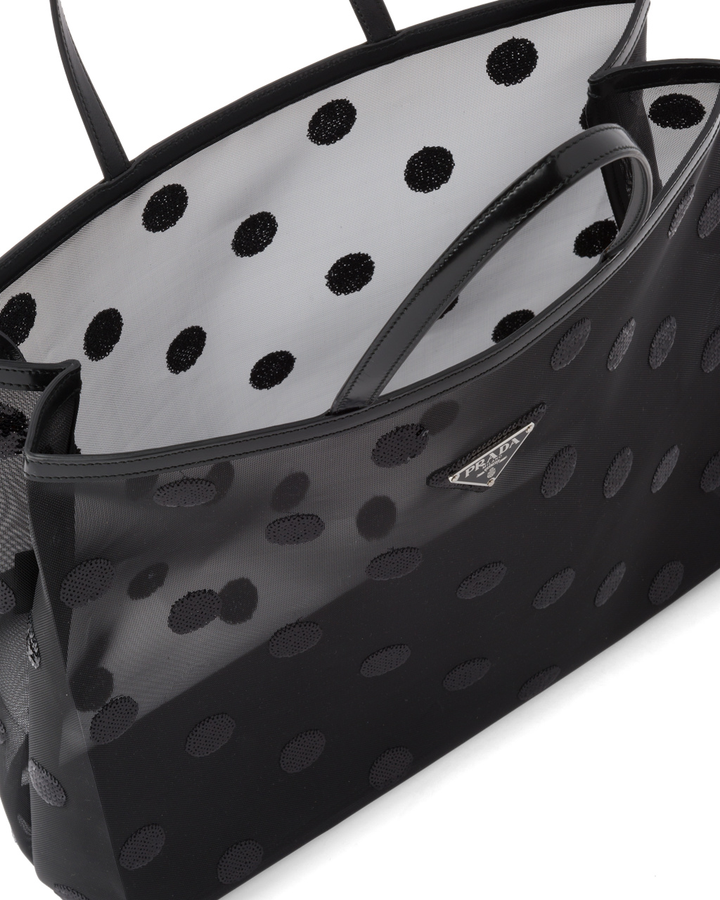 Prada Polka-dot Mesh Tote Bag Černé | 386120LVE