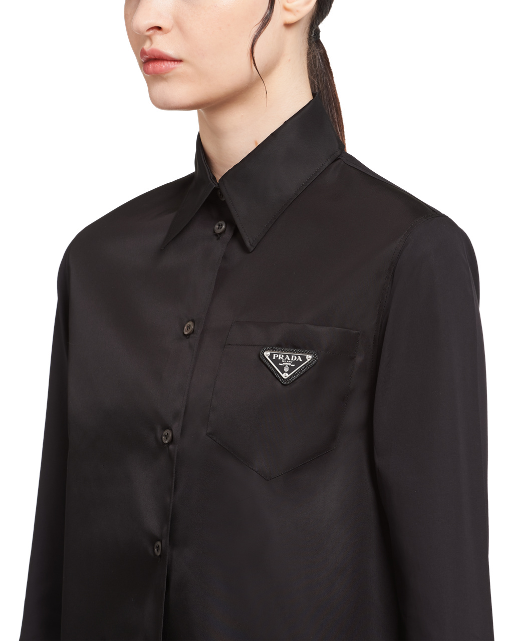 Prada Poplin And Re-nylon Shirt Černé Černé | 527314TZC