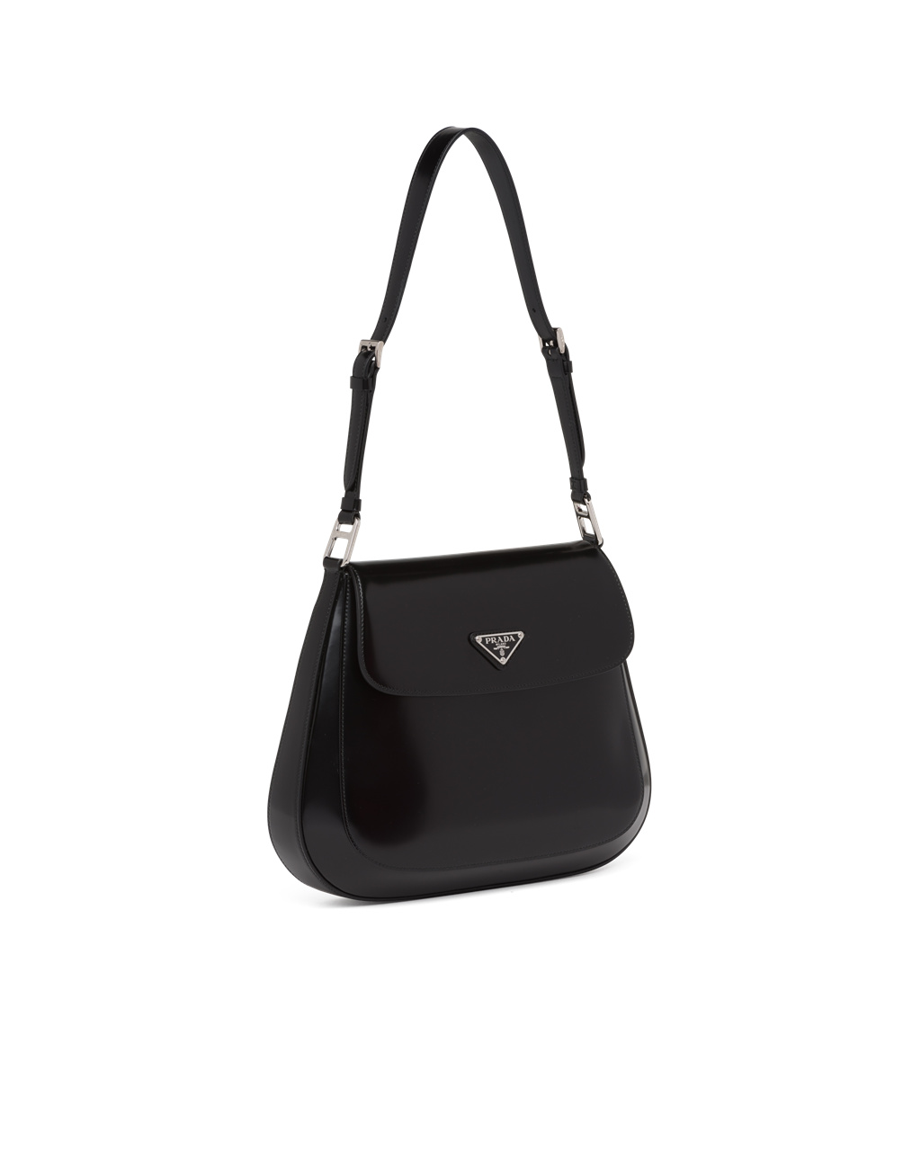 Prada Prada Cleo Brushed Læder Shoulder Bag With Flap Černé | 129046BVX