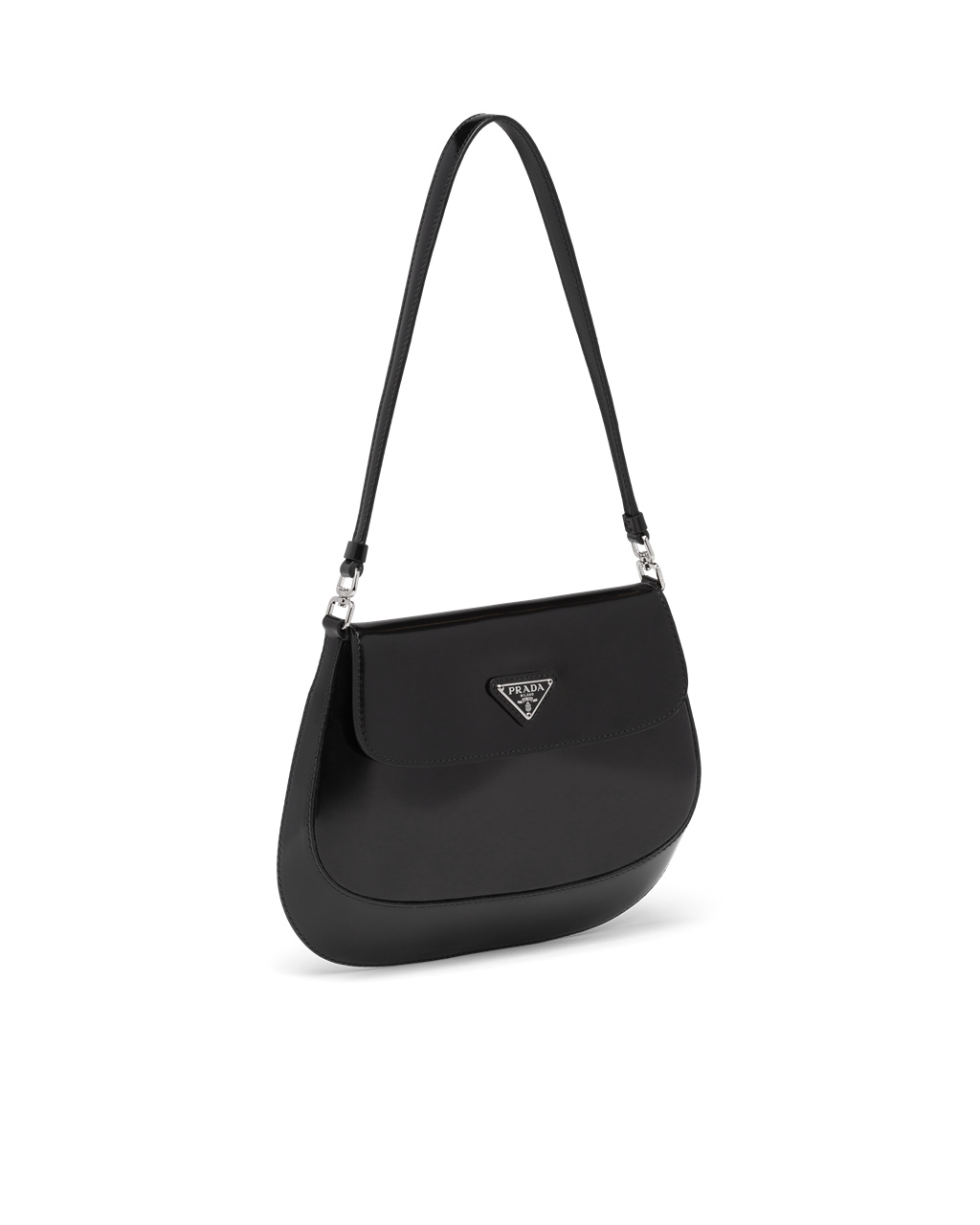 Prada Prada Cleo Brushed Læder Shoulder Bag With Flap Černé | 143726TVN