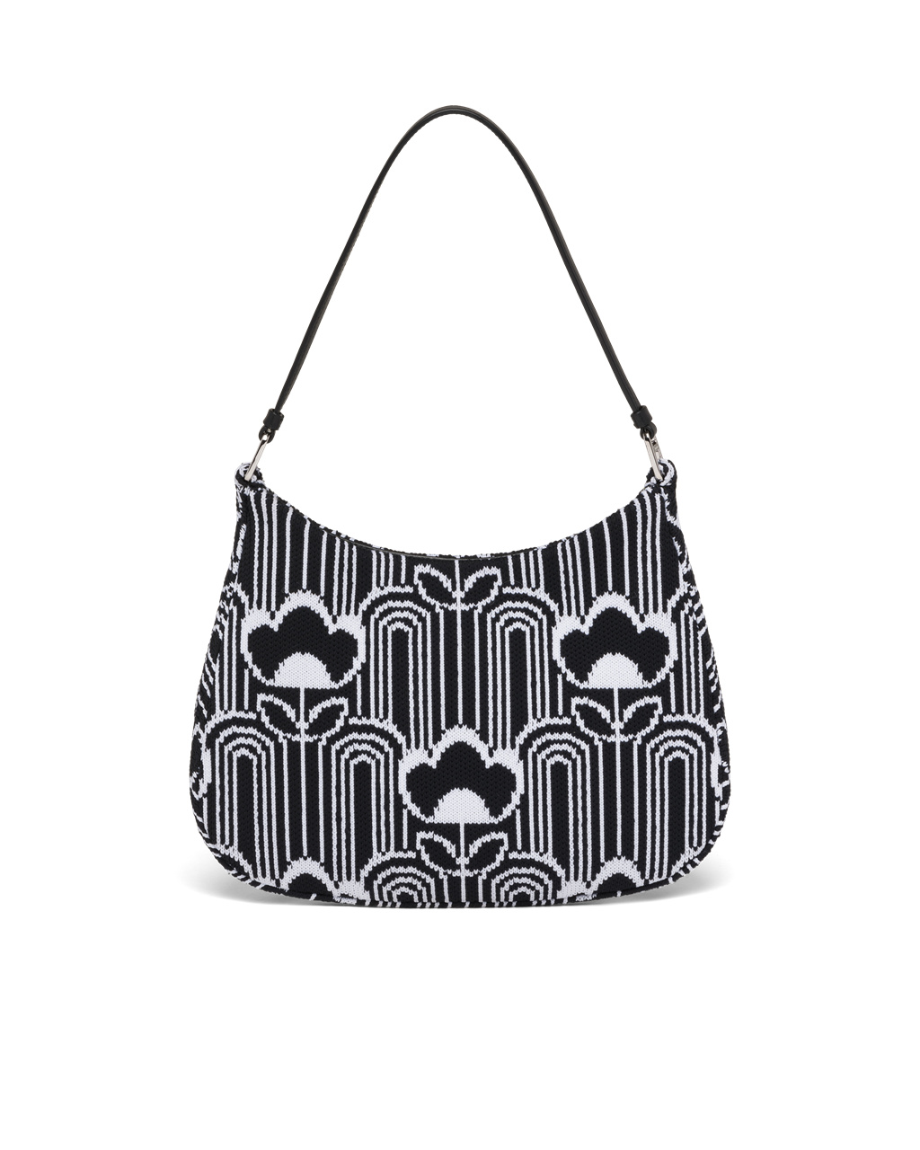 Prada Prada Cleo Jacquard Knit And Læder Bag Černé Bílé | 460579TPC