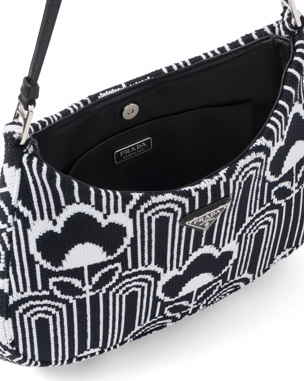 Prada Prada Cleo Jacquard Knit And Læder Bag Černé Bílé | 460579TPC