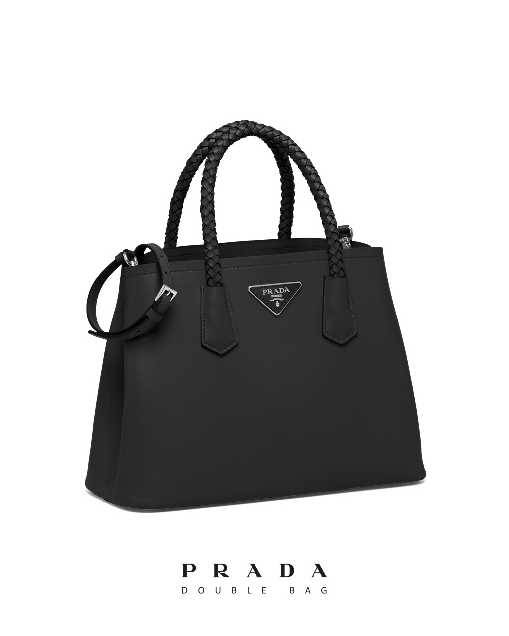 Prada Prada Double Medium Læder Handbag Černé | 095163JHO