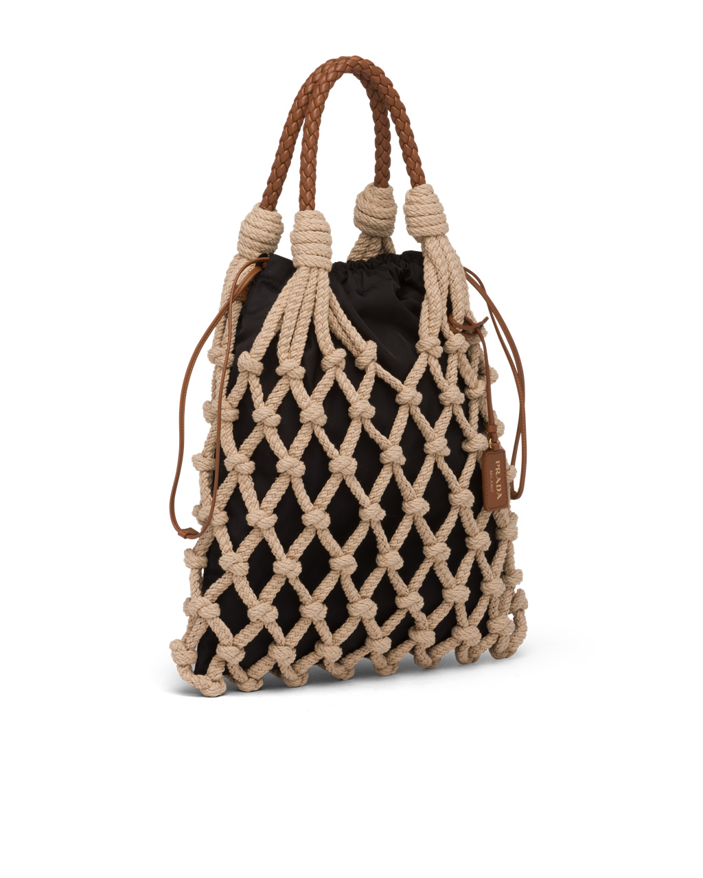 Prada Prada Fishnet Cord Mesh And Nylon Bag Cord / Cognac | 607341DVX