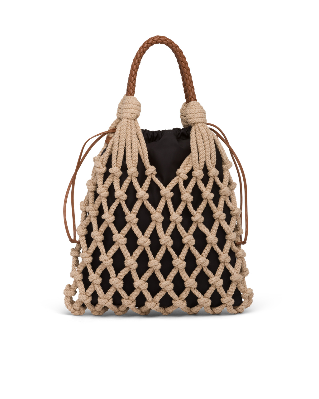 Prada Prada Fishnet Cord Mesh And Nylon Bag Cord / Cognac | 607341DVX