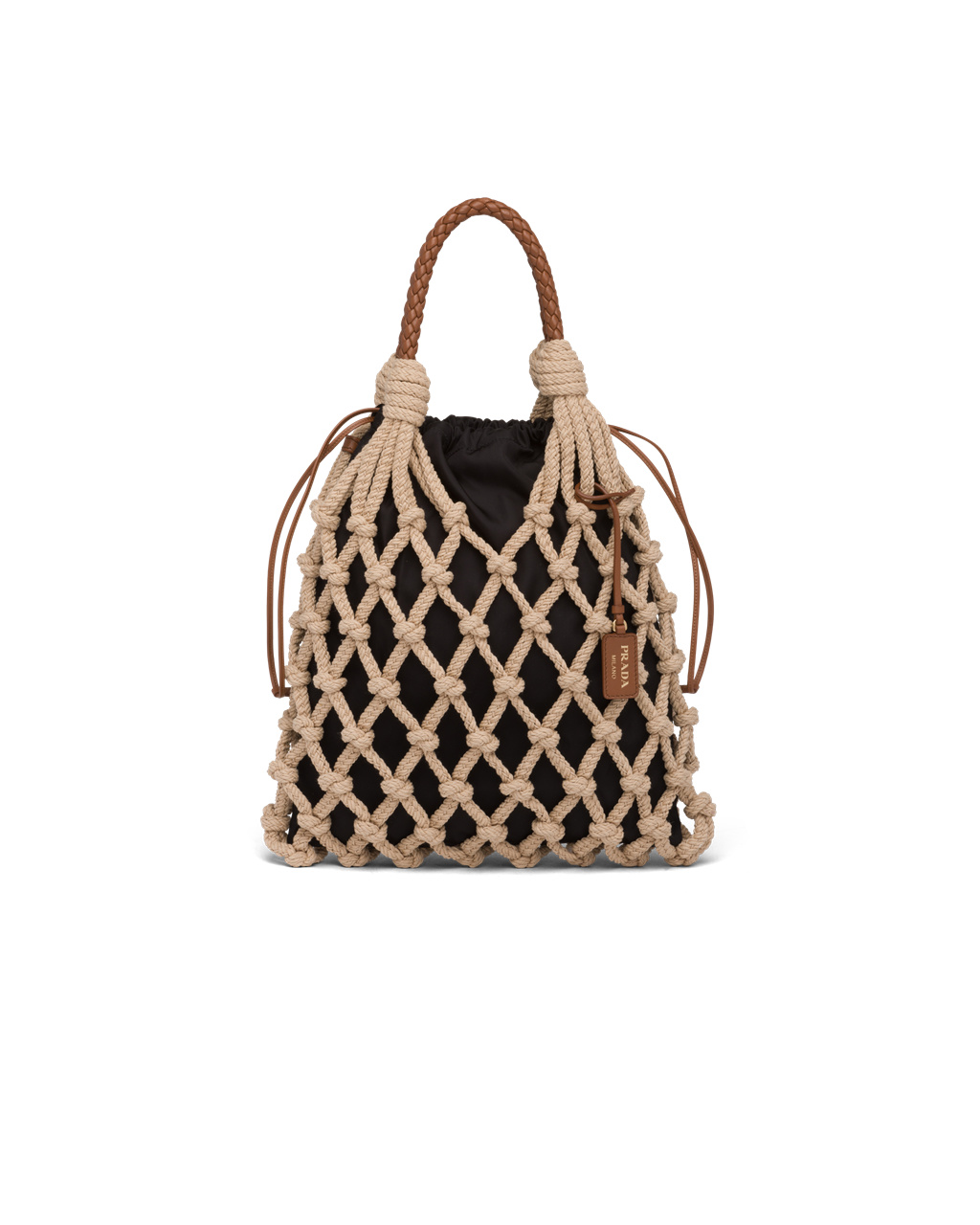 Prada Prada Fishnet Cord Mesh And Nylon Bag Cord / Cognac | 607341DVX