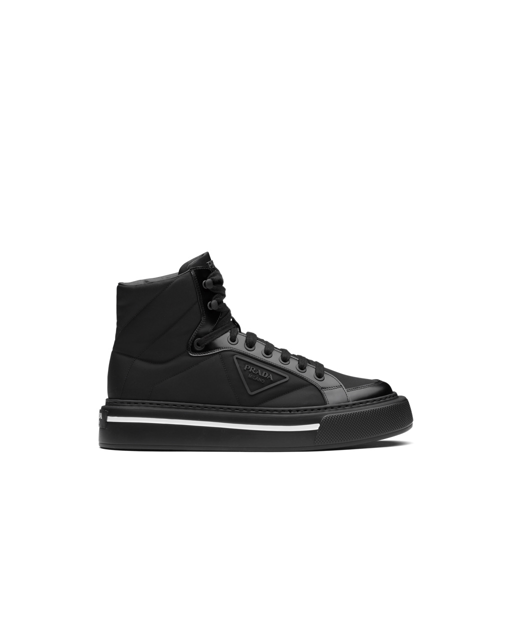 Prada Prada Macro Re-nylon And Brushed Læder High-top Sneakers Černé | 623097LRH