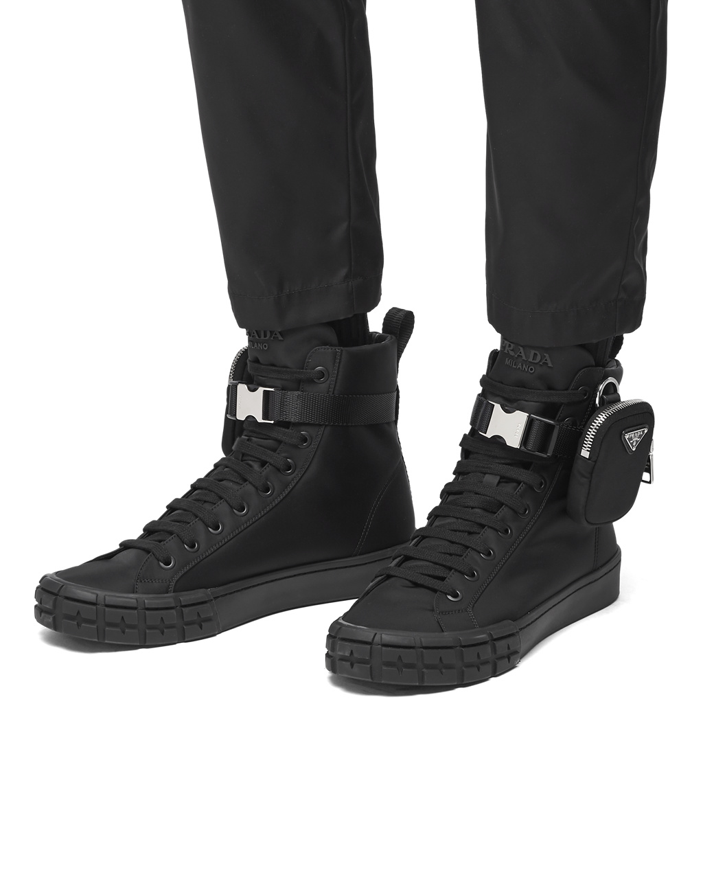 Prada Prada Wheel Cassetta High-top Sneakers Černé | 310568FAE