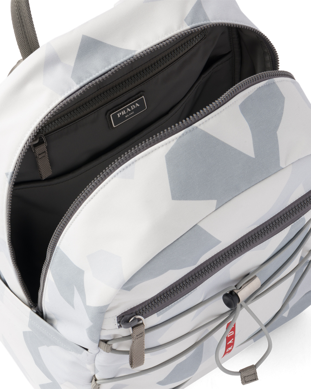 Prada Printed Technical Fabric Backpack Marble Gray | 120493SOH