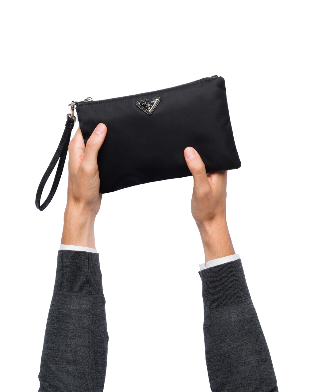 Prada Re-nylon And Saffiano Læder Pouch Černé | 365074AQJ