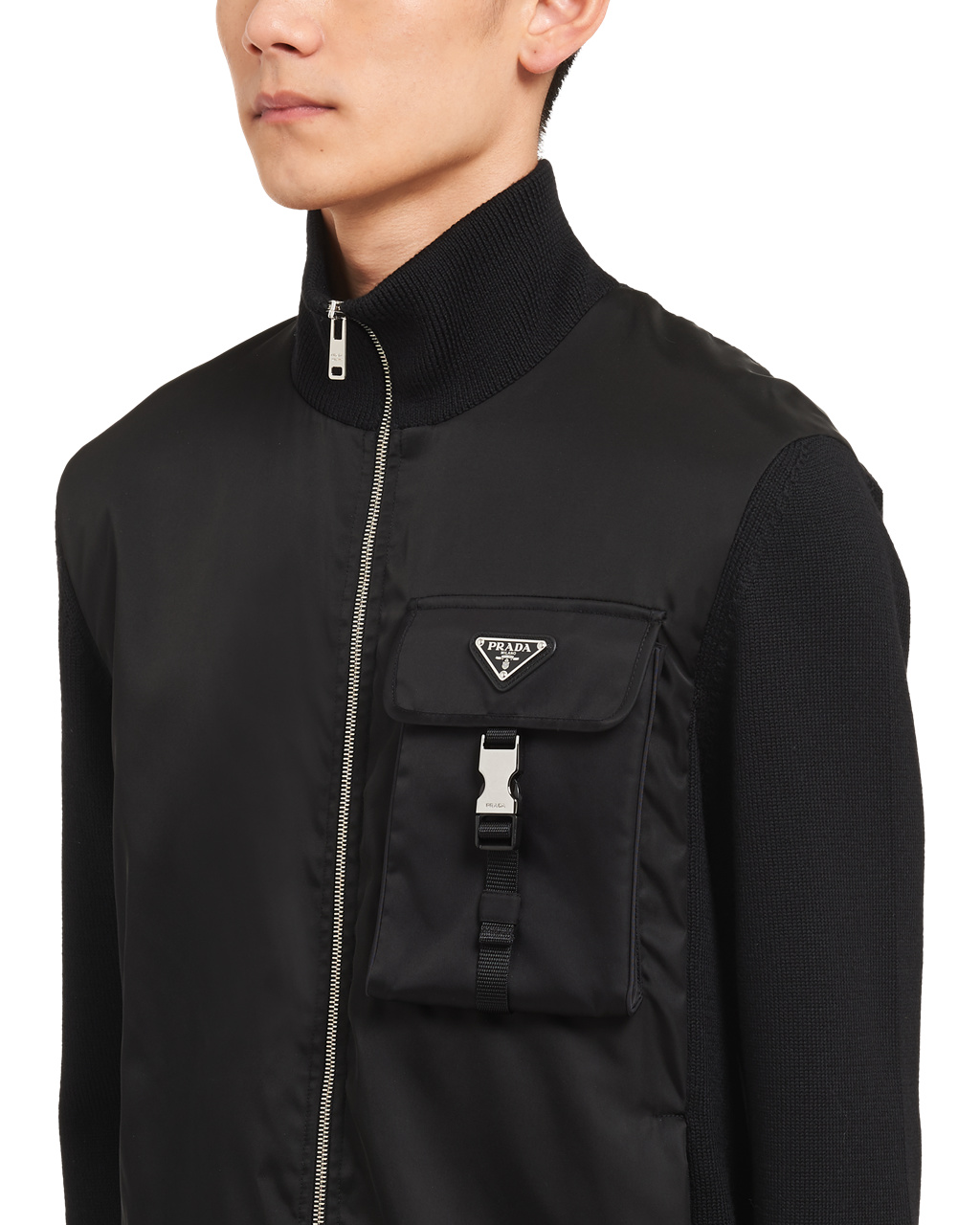 Prada Re-nylon Gabardine And Wool Cardigan Černé | 105496DLN