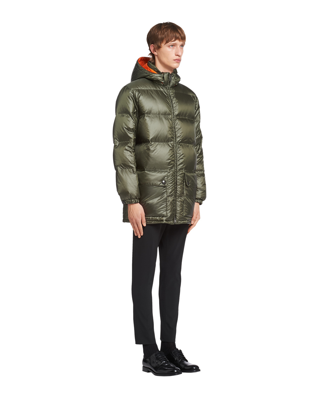 Prada S Kapucí Nylon Down Jacket Zelene Oranžové | 897160CNB