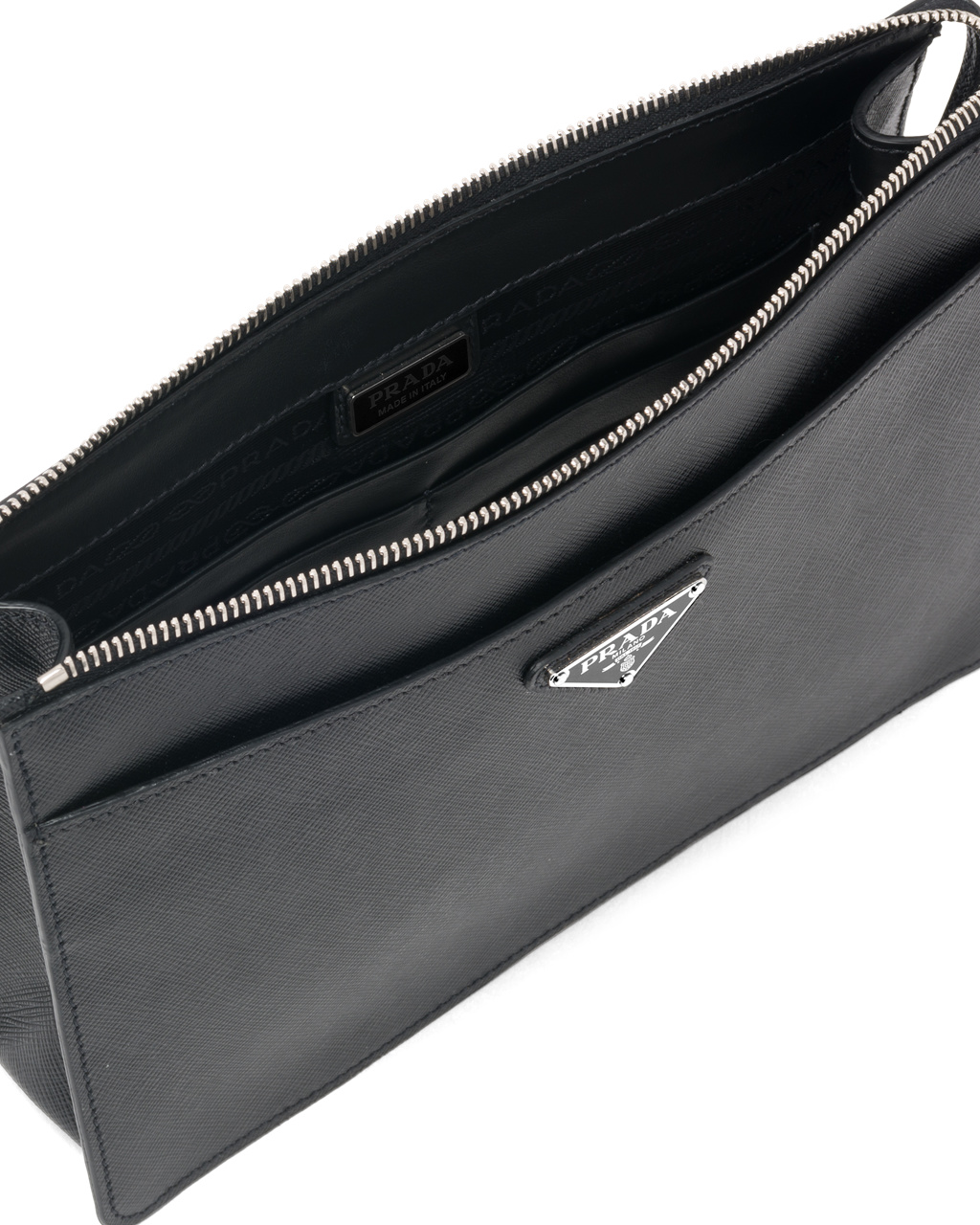 Prada Saffiano Læder Pouch Černé | 026315HMI