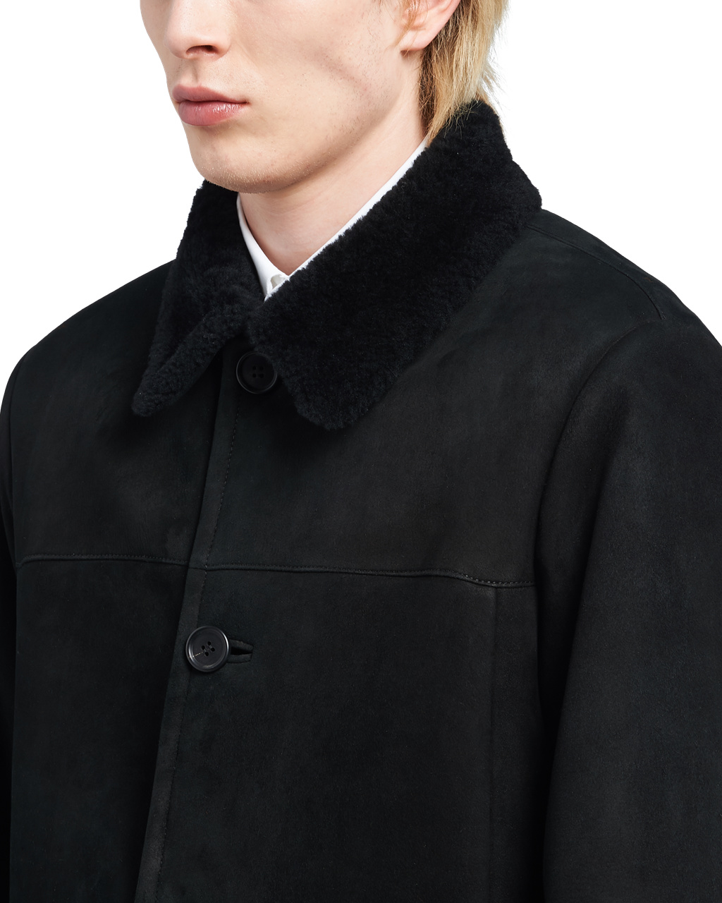 Prada Semišové Sheepskin Coat Černé | 718459MXG