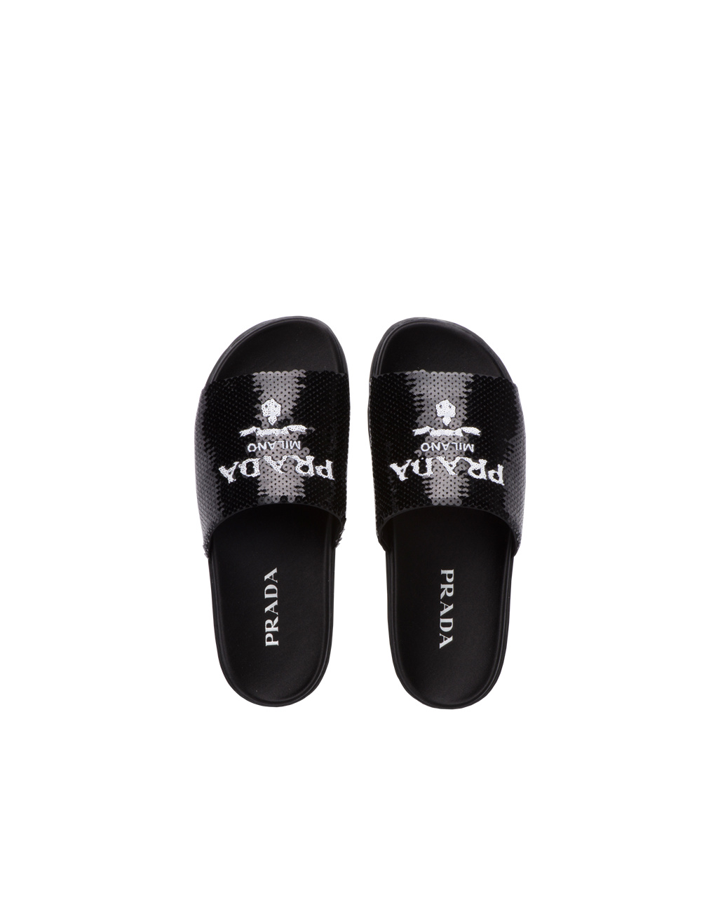 Prada Sequin Slides Černé Bílé | 047965TON